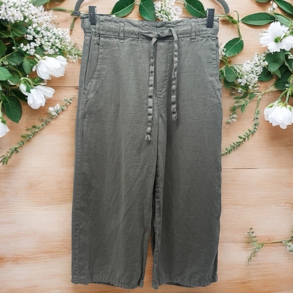 Cloth & Stone Slate Green 100% Linen Crop Drawstring Summer Pants Size XS - Picture 1 of 11